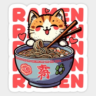 Cute Kawaii Anime Ramen Lover Cat Retro Japanese Noodles Sticker